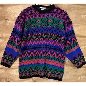 VINTAGE 80's SWEATER XL? Colorful Private Eyes ARTSY ADULT LARGE PULLOVER